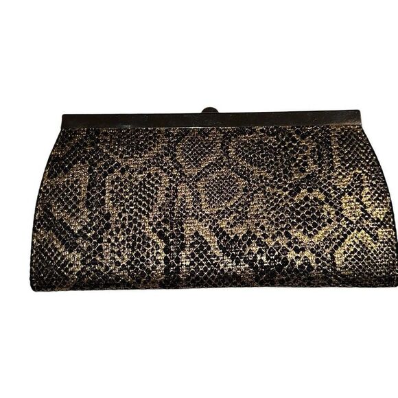 Mirror Mirror Black & Metallic Gold Snakeskin Print Clutch Wallet Ladies OS - Picture 8 of 11